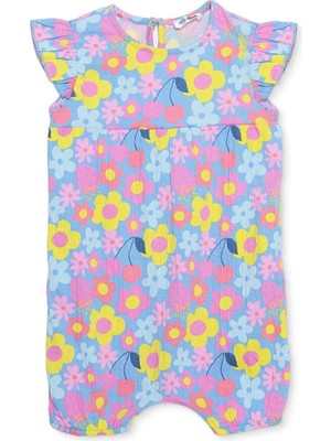 Hellobaby Kız Bebek Kısa Tulum Çiçek Baskılı Çıtçıtlı Bisiklet Yaka Short Sleeve Lastikli