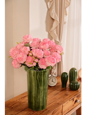 Pembe Yapay Ranunculus Şakayık Çiçeği  3 Dallı Lüx Ipeksi Dokulu 50 cm