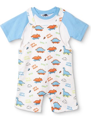 Hellobaby Erkek Bebek Şort Salopet-Tshirt Dinozor Baskılı Bisiklet Yaka Kısa Kol Duble