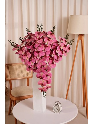 Fuşya Yapay  Orkide Çiçeği Tek Dal Premium Canlı Islak Dokulu 98 cm