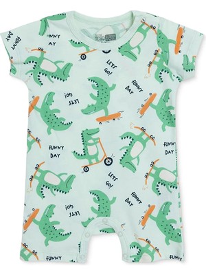 Hellobaby Erkek Bebek Kısa Tulum Hayvan Baskılı Çıtçıtlı Bisiklet Yaka Short Sleeve Ribanalı