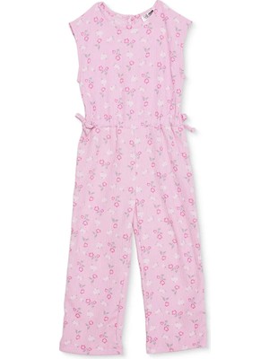 Hellobaby Kız Bebek Kısa Tulum Çiçek Baskılı Bağcıklı Bisiklet Yaka Short Sleeve Reçme