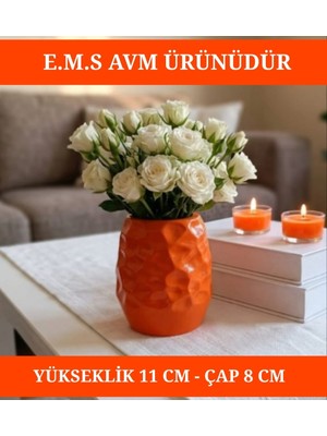 E.M.S Turuncu Renk Dekoratif Vazo Saksı Petek Desenli Saksı 11 cm Yükseklik 8 cm Çap.