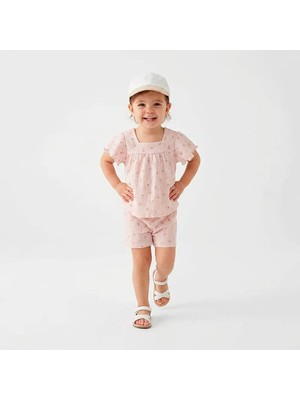 Hellobaby Kız Bebek Bluz-Şort Çiçek Baskılı Bisiklet Yaka Short Sleeve Reçme