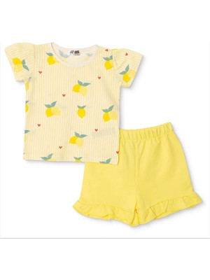 Hellobaby Kız Bebek Tişört-Şort Meyve Baskılı Bisiklet Yaka Short Sleeve Reçme
