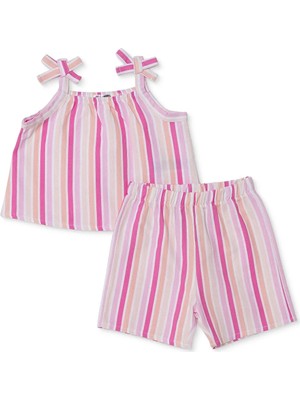 Hellobaby Kız Bebek Bluz-Şort Çizgili Modelli Yaka Strappy Reçme