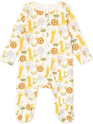 Hellobaby Erkek Bebek Tulum Hayvan Baskılı Fermuarlı Bisiklet Yaka Long Sleeve Patikli