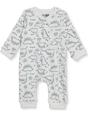Hellobaby Erkek Bebek Tulum Dinozor Baskılı Fermuarlı Bisiklet Yaka Uzun Kol Patiksiz