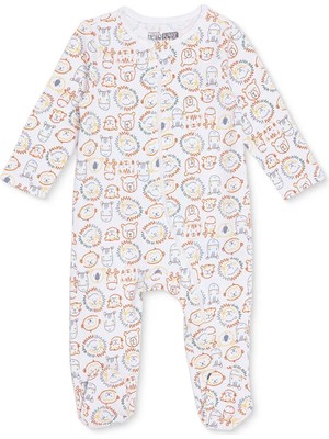 Hellobaby Erkek Bebek Tulum Hayvan Baskılı Fermuarlı Bisiklet Yaka Uzun Kol Patikli