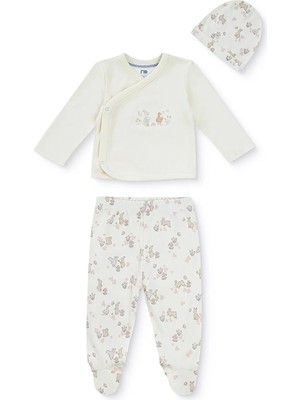 Mothercare Kız Bebek Zıbın-Şapka-Alt Hayvan Baskılı Çıtçıtlı V Yaka Long Sleeve Patikli