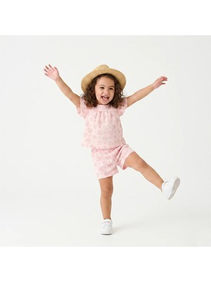 Hellobaby Kız Bebek Bluz-Şort Çiçek Baskılı Bisiklet Yaka Short Sleeve Reçme