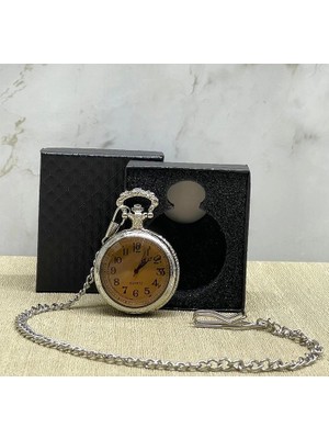 Mudanis Özel Kutulu Camlı Gümüş Köstekli Saat ALK4661