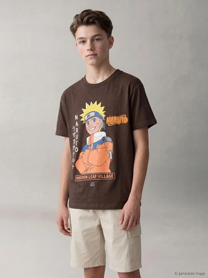 Lc Waikiki Yeni Sezon Bisiklet Yaka Naruto Baskılı Erkek Çocuk Tişört