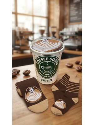 Neşeli Çoraplar Coffee Kutulu Kahve Renkli Hediyelik Çorap