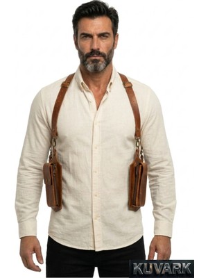 Kuvark Veyron • Hakiki Deri Holster • Erkek Omuz Çantası • El Yapımı • Kahverengi