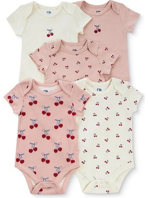 Mothercare Kız Bebek 5li Body Hayvan Baskılı Çıtçıtlı Zarf Yaka Long Sleeve