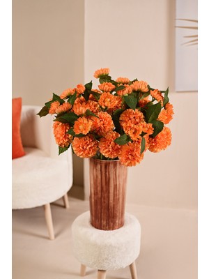 Turuncu Yapay Dahlia Yıldız Çiçeği 2 Dallı Lüx Ipeksi Dokulu  65 cm