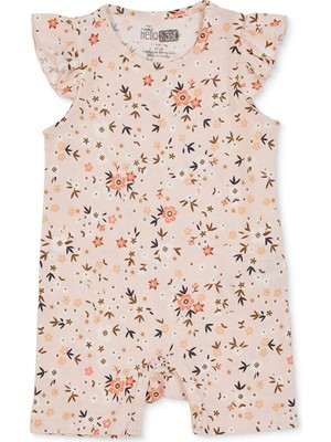 Hellobaby Kız Bebek Kısa Tulum Çiçek Baskılı Çıtçıtlı Bisiklet Yaka Kısa Kol Reçme