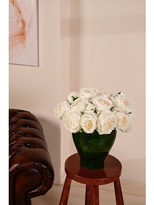 Beyaz Yapay Lüx Şakayık Çiçeği Buketi 6 Dallı Premium Canlı Islak Dokulu 30 cm