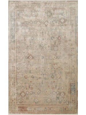 Cool Halı Hisar Koyu Bej Bohem Halı Etnik Soft Desenli Parlak Lüks Vintage Rayon Viskon Premium Salon Halısı