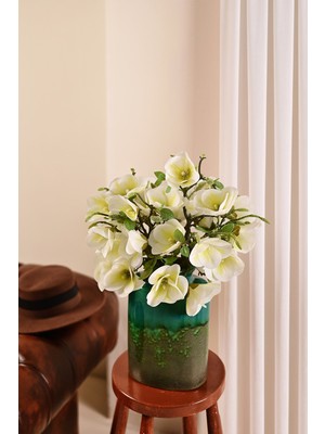 Beyaz Yapay Manolya Çiçeği 3 Dallı Premium Canlı Islak Dokulu 52 cm
