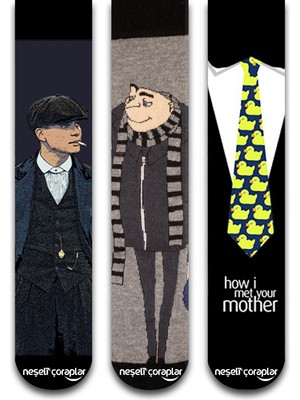 Neşeli Çoraplar 3'lü Met Your Father Renkli Kutulu Çorap Set