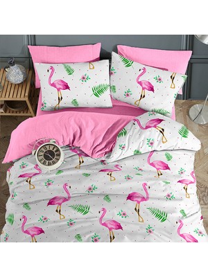Lorien Flamingo Desenli Tek Kişilik, Lastikli Çarşaflı, Çift Taraf Kullanımlı Nevresim Takımı