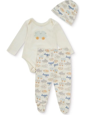 Mothercare Erkek Bebek Body-Alt-Şapka Hayvan Baskılı Çıtçıtlı Bisiklet Yaka Long Sleeve Patikli