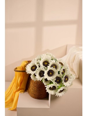 Beyaz Yapay Ay Çiçeği 3 Dallı Lüx Ipeksi Dokulu 65 cm