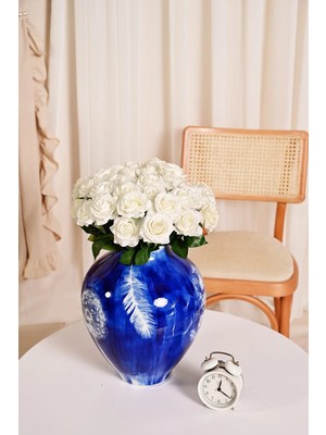 Beyaz Yapay Gül Tek Dal Premium Canlı Islak Dokulu 45 cm