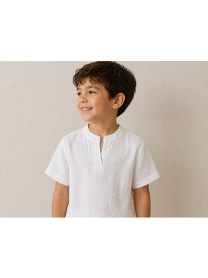 Montisu %100 Pamuk Müslin Kumaş Hakim Yaka T-Shirt