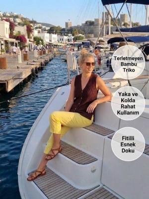 Urumday Kadın V Yaka Düğmeli Fitilli İnce Bambu Merserize Yelek