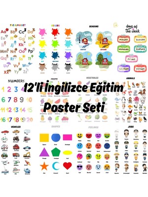 Besay Okul Öncesi Ingilizce Eğitim Poster Seti 12'li A4 Çerçevesiz