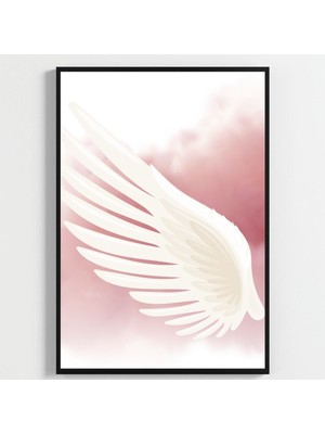 Besay Kanatlanmış | Modern Yatak Odası Duvar Dekorasyonu | Pembe Bulutlu Melek Kanadı Posteri | 3'lü Set A4 Çerçevesiz