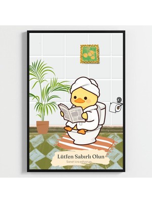 Besay Bornozlu Ördek | Eğlenceli Banyo ve Tuvalet Duvar Dekorasyonu | Mizahi Gazete Okuyan Ördek Posteri | A4 Tekli Çerçevesiz