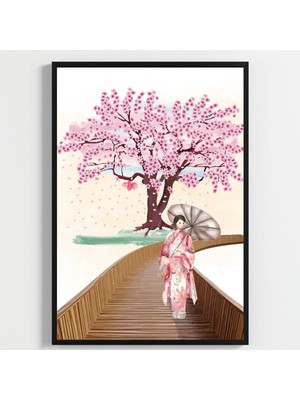Besay Japon Esintisi | Kafe, Salon ve Restoran Duvar Dekorasyonu | Geleneksel Sakura ve Asya Temalı Poster | 3'lü Set A2 Çerçev