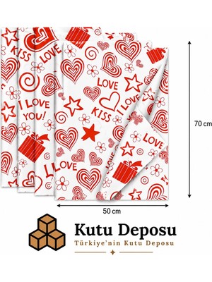 Kutu Deposu 50X70 cm Beyaz I Love You Desenli Pelur Kağıt (1kg)