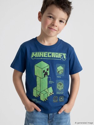 Lc Waikiki Yeni Sezon Bisiklet Yaka Minecraft Baskılı Erkek Çocuk Tişört