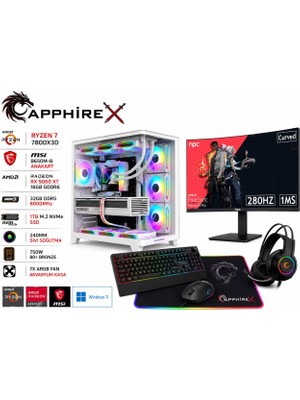 Apphirex 97X Ryzen 7 7800X3D 32GB Ddr5 6000MHZ 1tb M2 SSD RX9060XT 16GB 27'' 280Hz Beyaz Masaüstü Oyun Bilgisayarı
