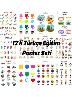 Besay Okul Öncesi Türkçe Eğitim Poster Seti 12'li A4 Çerçevesiz