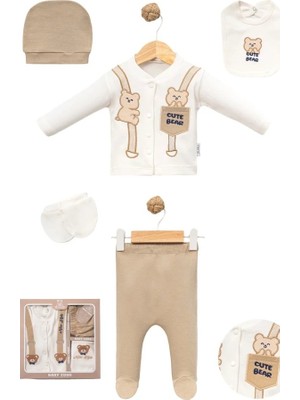 Bipamuk Premium Yenidoğan 5’li Zıbın Takım Cute Bear Nakışlı Pamuklu Hediyelik