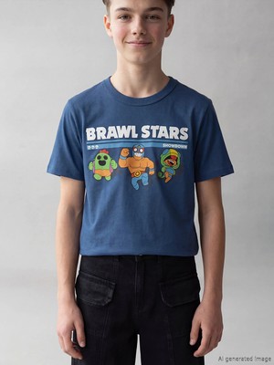 Lc Waikiki Yeni Sezon Bisiklet Yaka Brawl Stars Baskılı Erkek Çocuk Tişört