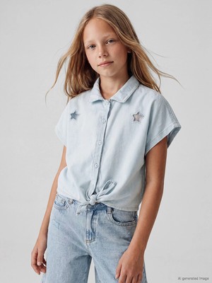 Lc Waikiki Yeni Sezon Taşlı Kız Çocuk Jean Gömlek