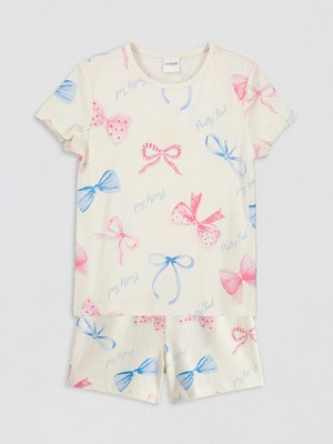 Lc Waikiki Yeni Sezon Bisiklet Yaka Kız Çocuk Baskılı Şortlu Pijama Takımı