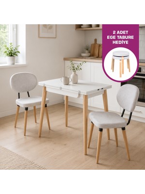 Vilinze Akdeniz Sandalye Avanos Ahşap Mdf Mutfak Masası Takımı - 90X120 cm