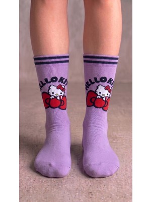 Neşeli Çoraplar Mor Hello Kitty Renkli Unisex Çorap
