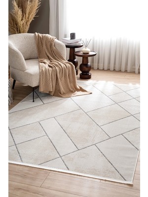 Koza Home Lumina Krem Gri Tozumaz Halı Salon Oturma ve Yatak Odası Koridor Mutfak Makina Dokuma Halı A0863A, 60 x 100