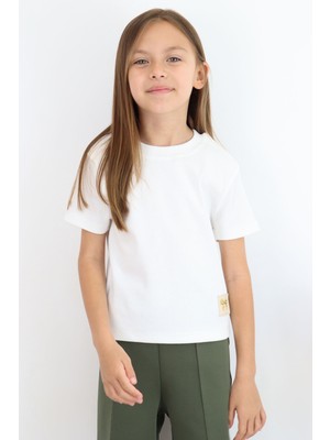 Breeze Kız Çocuk Crop Tişört Fiyonk Arma Detaylı 7-12 Yaş, Ekru