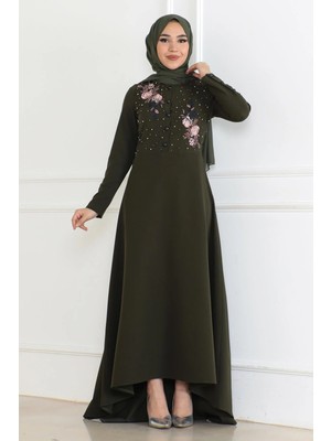Missvalle Nakış Detaylı Elbise Haki 6119