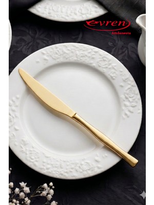 EVREN MUTFAK 12 Parça (Düzine) Rüya Model Gold Çelik Yemek Bıçağı 4 mm (Gold)